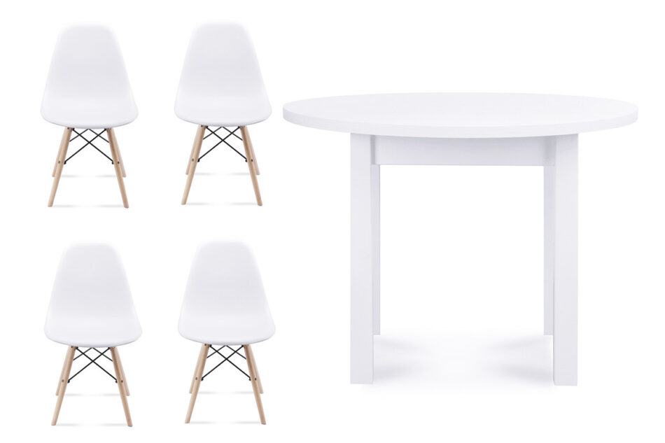 MENZO Zestaw biały okrągły stół i krzesła 4 szt. w stylu skandynawskim biały - zdjęcie 0