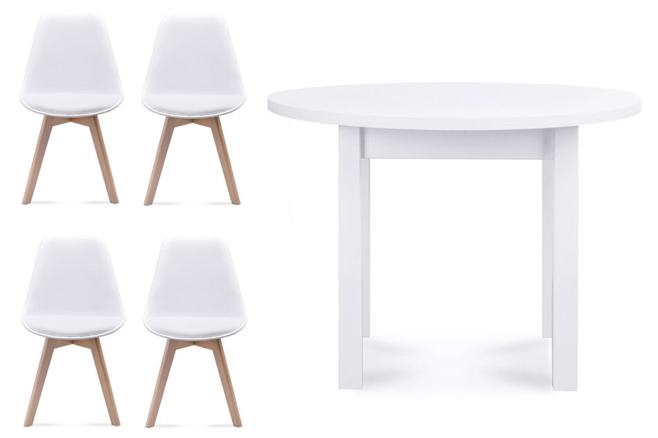 MENZO Zestaw do jadalni stół okrągły i 4 krzesła białe biały - zdjęcie 0