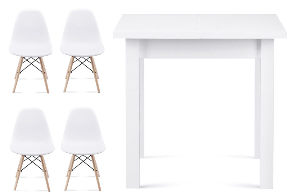 NEREA, SALUTO Zestaw biały rozkładany mały stół i białe krzesła 4 szt. w stylu skandynawskim biały - zdjęcie 0