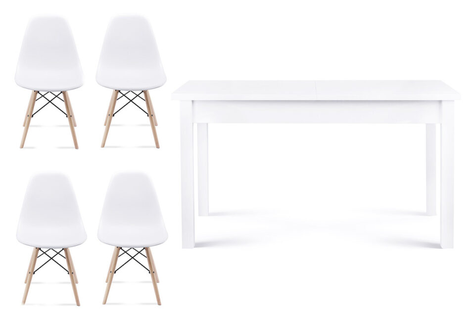 CENARE Zestaw rozkładany  stół i białe krzesła 4 szt. w stylu skandynawskim biały - zdjęcie 0