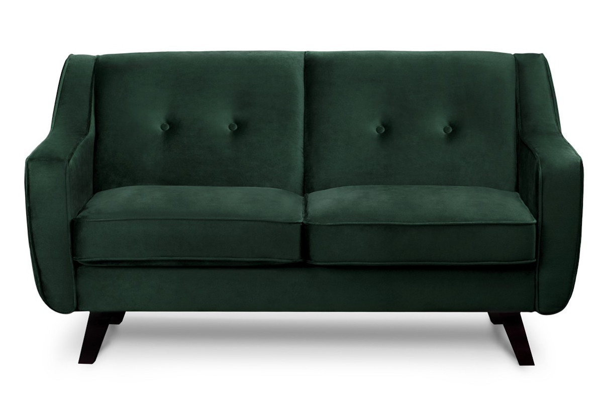 Skandynawska sofa 2 osobowa welur butelkowa zieleń