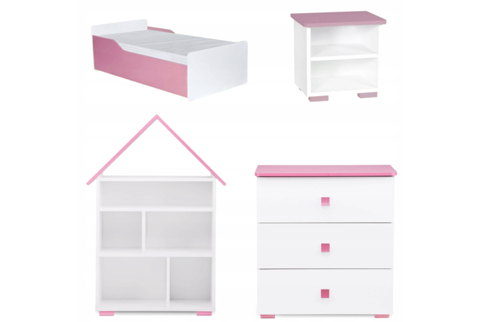 PABIS Zestaw meble do pokoju dziewczynki różowe 4 elementy biały/różowy - zdjęcie 0