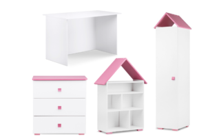 PABIS, ZYGIO, https://konsimo.pl/kolekcja/pabis-zygio/ Zestaw meble do pokoju dziecka różowe 4 elementy biały/różowy - zdjęcie