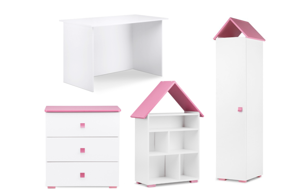 PABIS, ZYGIO Zestaw meble do pokoju dziecka różowe 4 elementy biały/różowy - zdjęcie 0