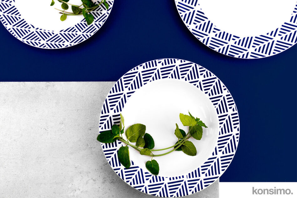 LIVIDUS Zestaw obiadowy porcelanowy grecki wzór biały / niebieski dla 4 os. biały/niebieski - zdjęcie 1