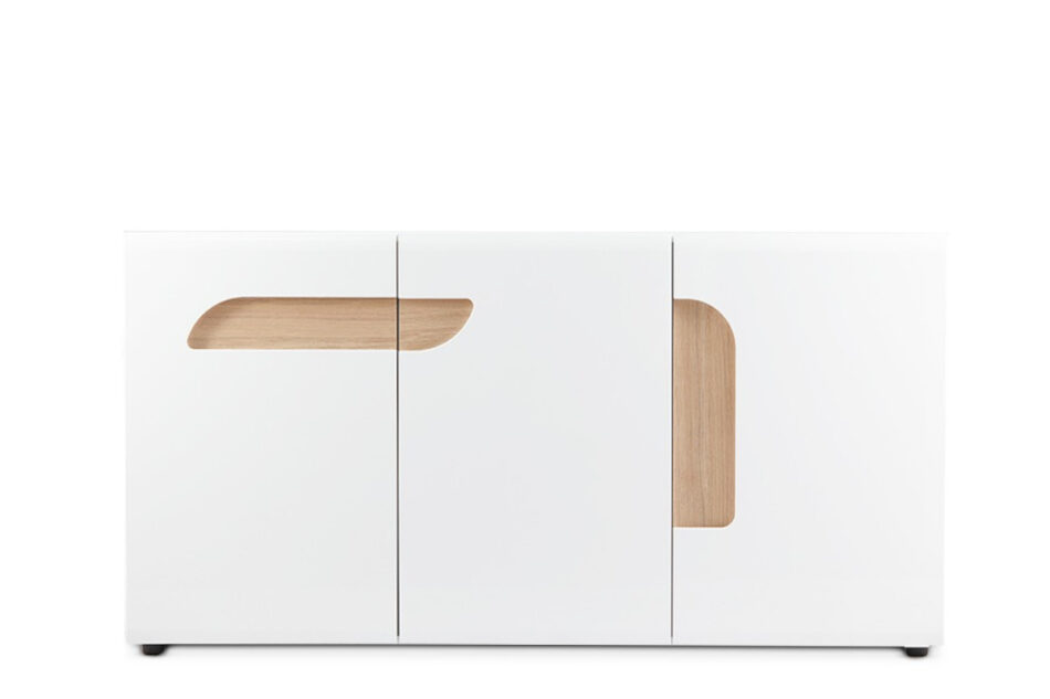 AVERO Duża komoda z półkami 165 cm w stylu skandynawskim biała biały matowy/biały połysk/dąb - zdjęcie 0