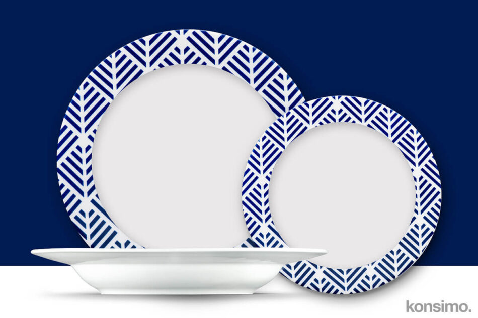 LIVIDUS Zestaw obiadowy porcelanowy grecki wzór biały / niebieski dla 4 os. biały/niebieski - zdjęcie 8