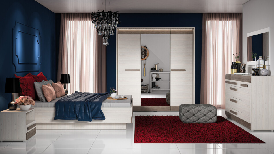 SARPA Prosta szafa czterodrzwiowa z lustrem do sypialni 180 cm biała / brązowa biały/brązowy - zdjęcie 2