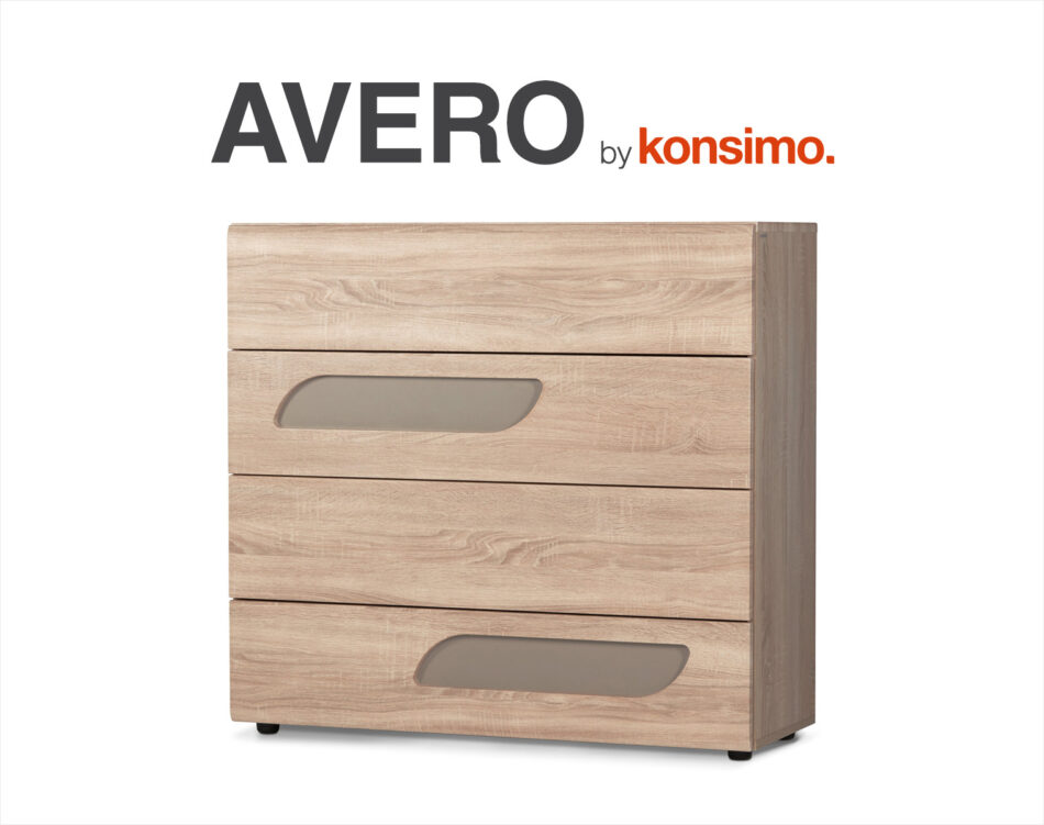 AVERO Komoda z szufladami 110 cm w stylu skandynawskim dąb dąb/szarobeżowy - zdjęcie 7