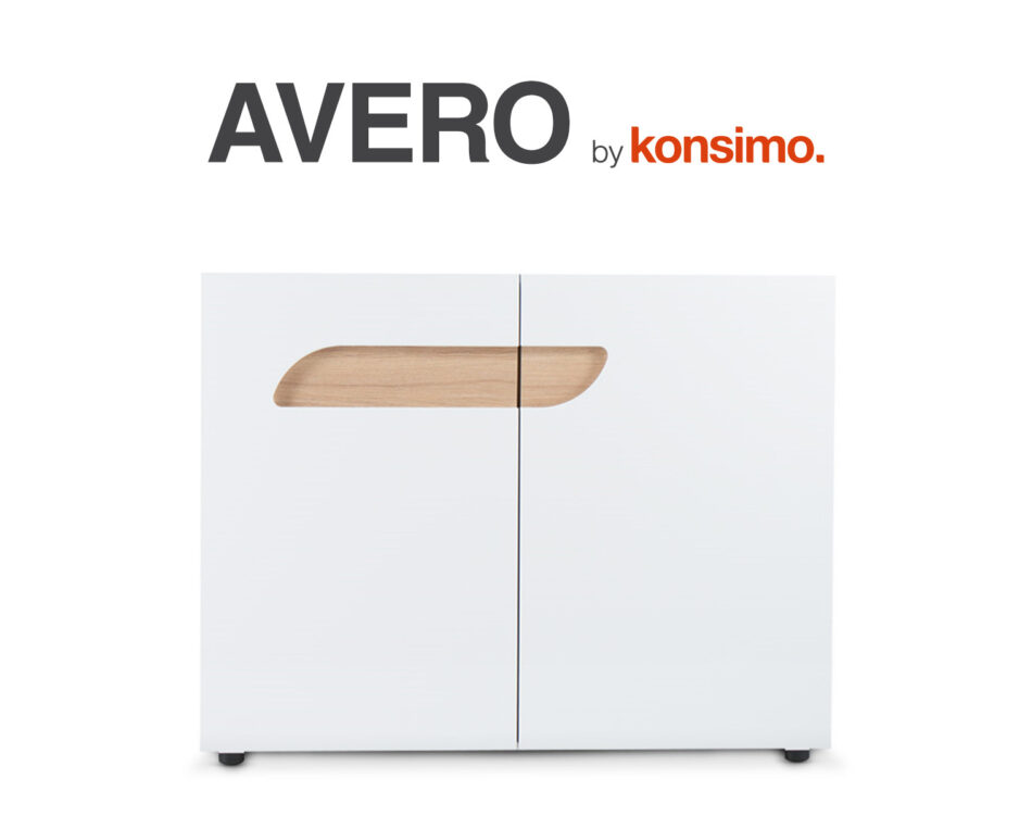 AVERO Komoda z półkami 110 cm w stylu skandynawskim biała biały matowy/biały połysk/dąb - zdjęcie 12