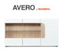 AVERO Duża komoda z witryną 165 cm w stylu skandynawskim biała biały matowy/biały połysk/dąb - zdjęcie 8