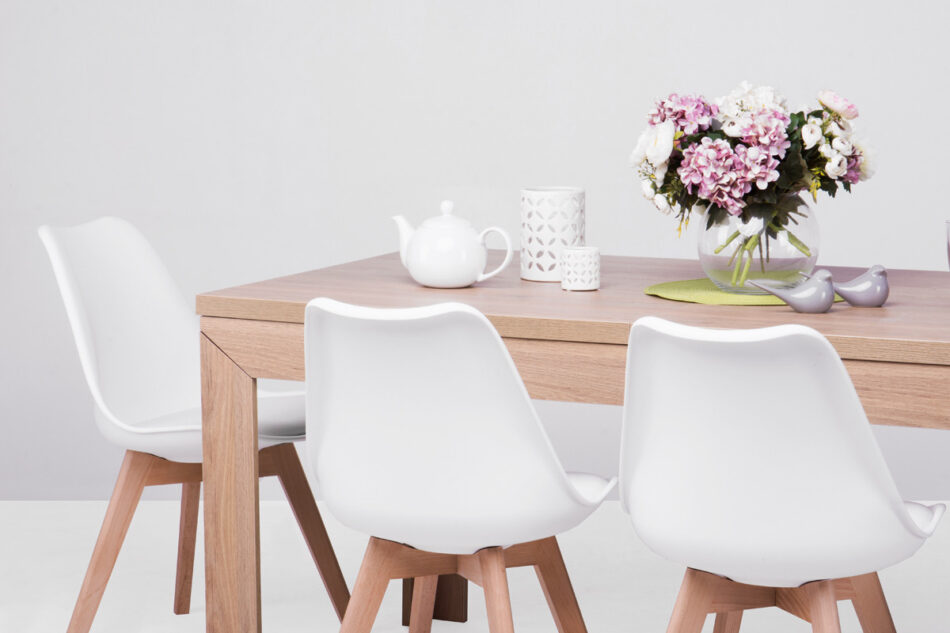 CALDO Zestaw do jadalni duży stół rozkładany dąb i 4 białe krzesła biały/dąb naturalny - zdjęcie 1