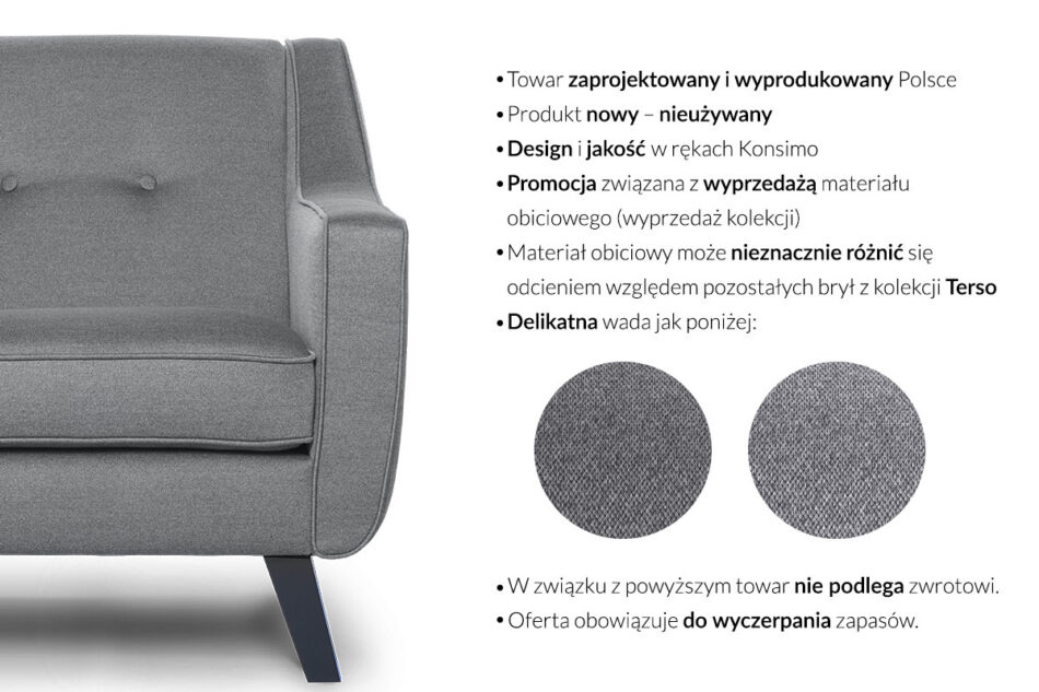 TERSO Skandynawski fotel tkanina plecionka ciemnoszary szary - zdjęcie 10