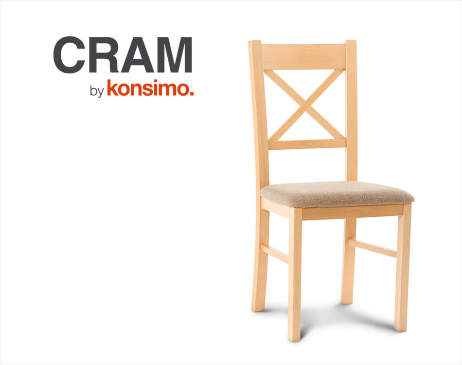 CRAM Proste krzesło drewniane krzyżak buk tkanina pleciona beż buk/beżowy - zdjęcie 4