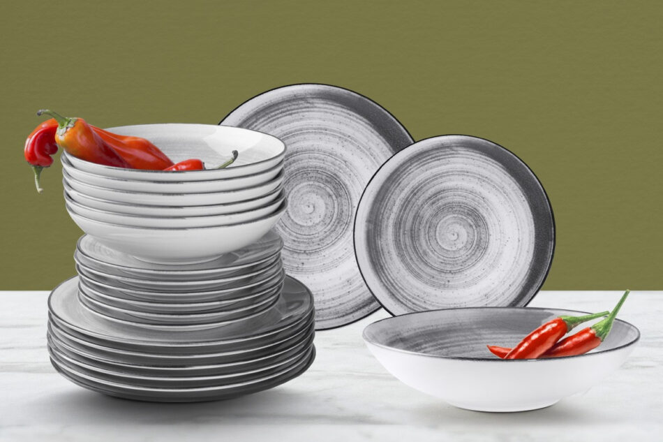 LINARI Nowoczesny zestaw talerzy obiadowych dla 12 os. 36 elementów szary szary/jasny szary - zdjęcie 3