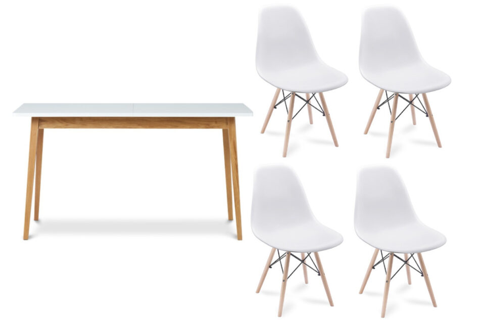 FRISK Biały stół skandynawski rozkładany z krzesłami biały/dąb naturalny - zdjęcie 0