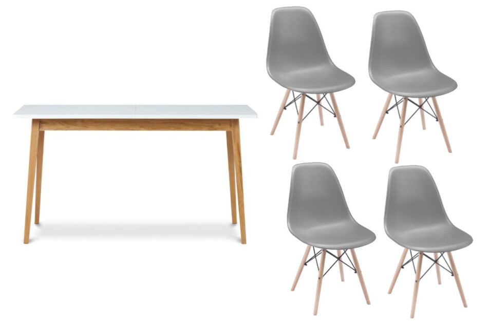 FRISK Biały stół skandynawski rozkładany z krzesłami ciemny szary/biały/dąb naturalny - zdjęcie 0