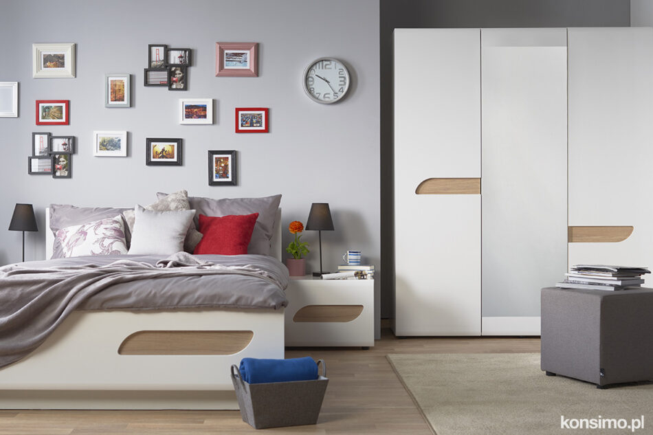 AVERO Podwójna rama łóżka 140 x 200 cm w stylu skandynawskim dąb szary dąb/szarobeżowy - zdjęcie 1