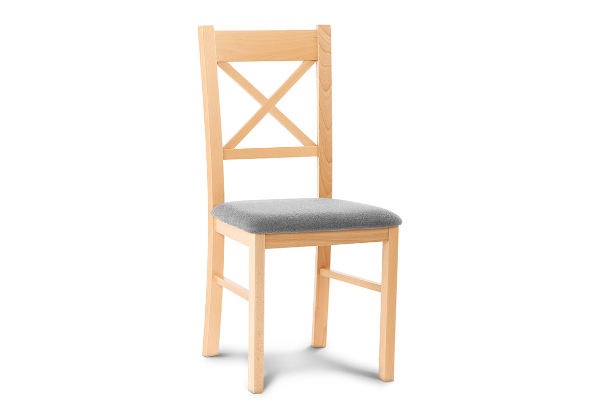 Proste krzesło drewniane krzyżak buk tkanina pleciona szara
