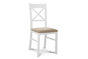 CRAM, https://konsimo.pl/kolekcja/cram/ Proste krzesło drewniane krzyżak białe tkanina pleciona beż biały/beżowy - zdjęcie