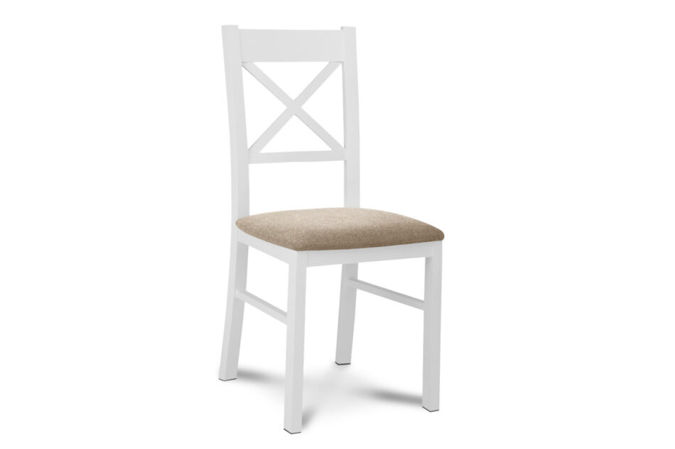 CRAM Proste krzesło drewniane krzyżak białe tkanina pleciona beż biały/beżowy - zdjęcie 0