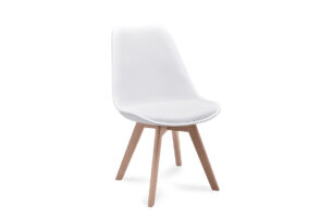 BESO, https://konsimo.pl/kolekcja/beso/ Proste plastikowe krzesło na drewnianym stelażu białe biały - zdjęcie