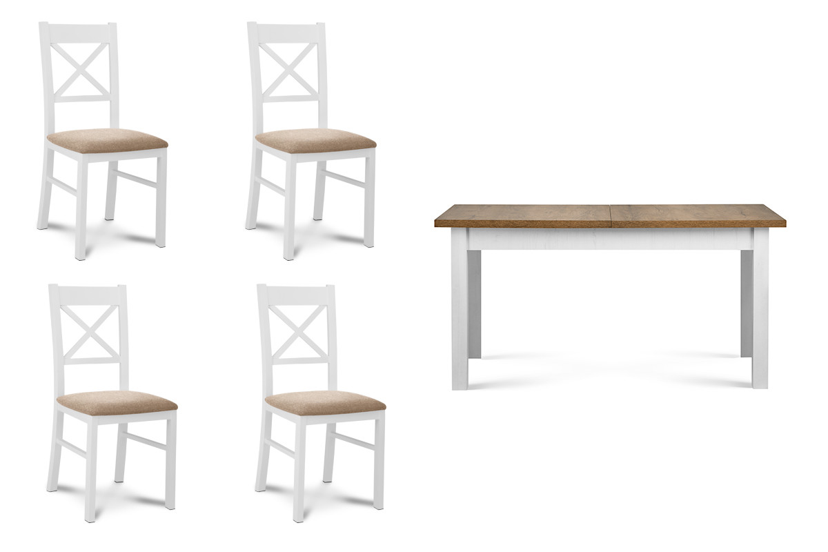 Duży rozkładany stół z 4 krzesłami biały/dąb