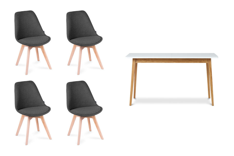 NETAL, FRISK Biały stół rozkładany skandynawski z krzesłami ciemny szary| biały/dąb naturalny - zdjęcie 0