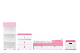 PABIS, https://konsimo.pl/kolekcja/pabis/ Zestaw meble do pokoju dziewczynki różowe 4 elementy biały/różowy - zdjęcie
