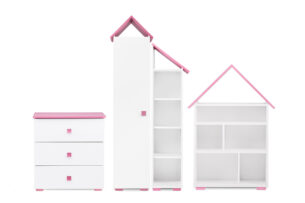 PABIS, https://konsimo.pl/kolekcja/pabis/ Zestaw meble dla dziewczynki różowe 4 elementy biały/różowy - zdjęcie