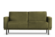 Prosta sofa dwuosobowa na metalowych nóżkach oliwkowa