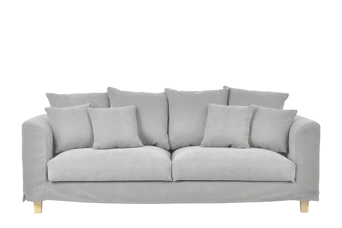 Sofa 3 osobowa z dodatkowymi poduszkami jasnoszara