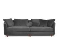 Duża sofa welurowa na drewnianych nóżkach szara