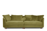 Duża sofa welurowa na drewnianych nóżkach oliwkowa