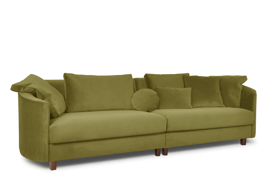 JUNI Duża sofa welurowa na drewnianych nóżkach oliwkowa oliwkowy - zdjęcie 1