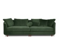 Duża sofa welurowa na drewnianych nóżkach butelkowa zieleń
