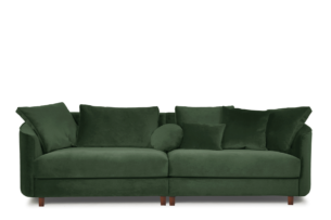 JUNI, https://konsimo.pl/kolekcja/juni/ Duża sofa welurowa na drewnianych nóżkach butelkowa zieleń ciemny zielony - zdjęcie