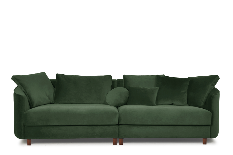 JUNI Duża sofa welurowa na drewnianych nóżkach butelkowa zieleń ciemny zielony - zdjęcie 0