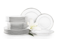 Serwis obiadowy polska porcelana 6 os. 18 elementów biały / platynowy wzór
