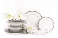 Serwis obiadowy polska porcelana 18 elementów biały / platynowy wzór dla 6 os.