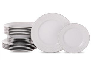 AMELIA CARMEN, https://konsimo.pl/kolekcja/amelia-carmen/ Zestaw obiadowy porcelana 18 elementów biały wzór dla 6 os. biały - zdjęcie