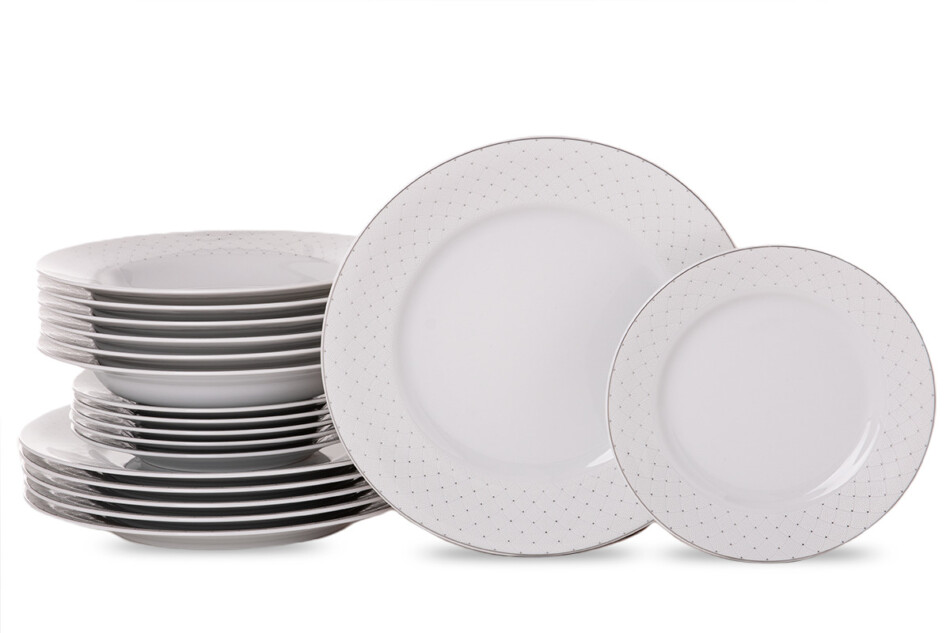 AMELIA CARMEN Zestaw obiadowy porcelana 18 elementów biały wzór dla 6 os. biały - zdjęcie 0