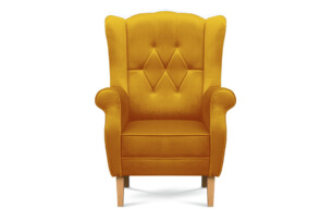 NIROS, https://konsimo.pl/kolekcja/niros/ Elegancki fotel uszak na drewnianych nóżkach żółty żółty - zdjęcie