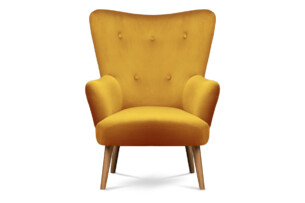 ACRIDO, https://konsimo.pl/kolekcja/acrido/ Fotel w stylu skandynawskim na drewnianych nóżkach welur żółty żółty - zdjęcie