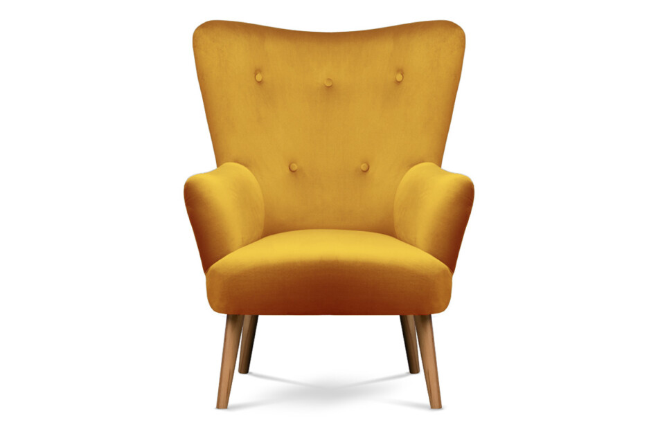 ACRIDO Fotel w stylu skandynawskim na drewnianych nóżkach welur żółty żółty - zdjęcie 0