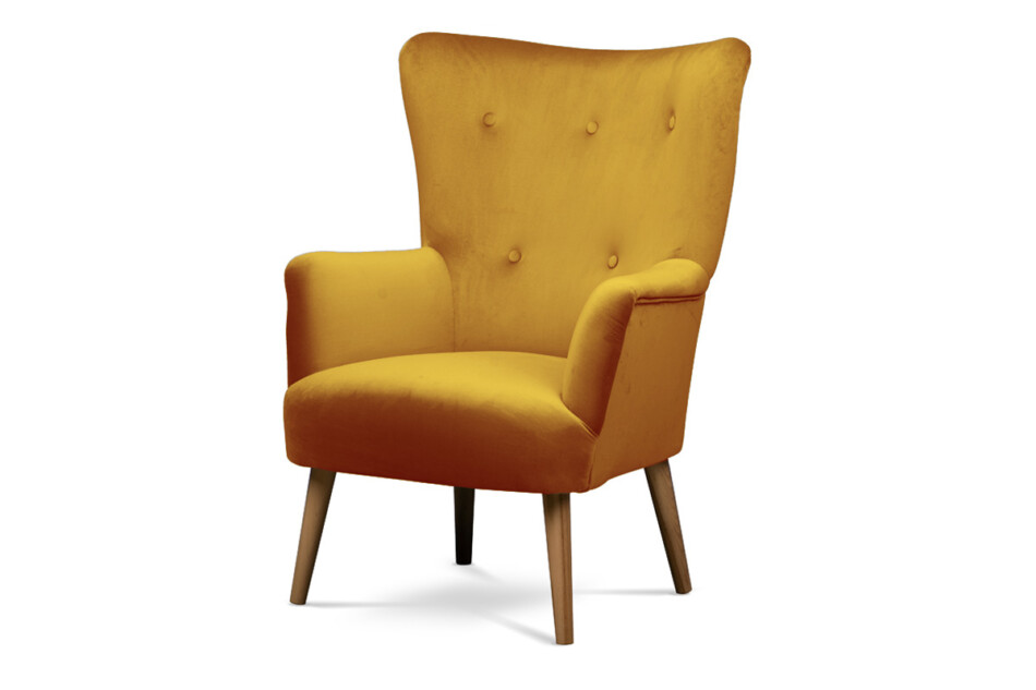 ACRIDO Fotel w stylu skandynawskim na drewnianych nóżkach welur żółty żółty - zdjęcie 2