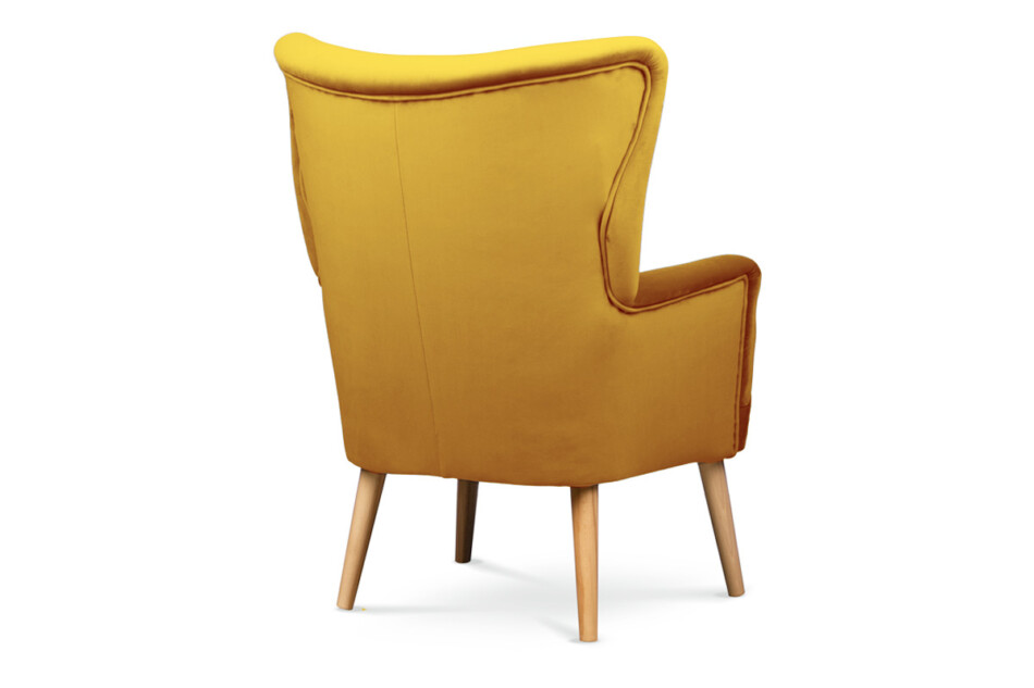 ACRIDO Fotel w stylu skandynawskim na drewnianych nóżkach welur żółty żółty - zdjęcie 3