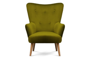 ACRIDO, https://konsimo.pl/kolekcja/acrido/ Fotel w stylu skandynawskim na drewnianych nóżkach welur oliwkowy zielony oliwkowy - zdjęcie