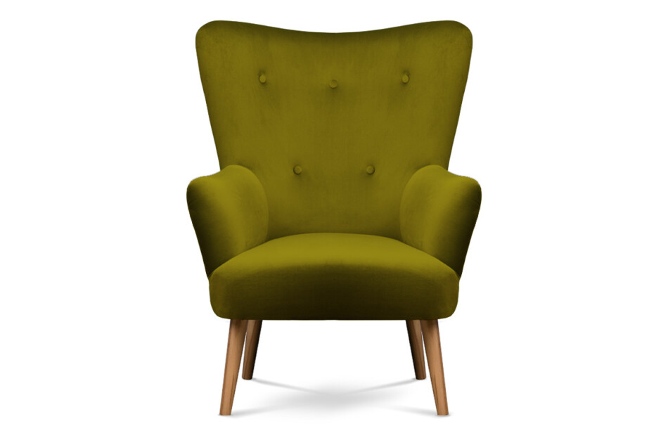 ACRIDO Fotel w stylu skandynawskim na drewnianych nóżkach welur oliwkowy zielony oliwkowy - zdjęcie 0