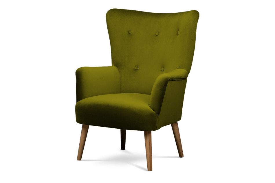 ACRIDO Fotel w stylu skandynawskim na drewnianych nóżkach welur oliwkowy zielony oliwkowy - zdjęcie 2